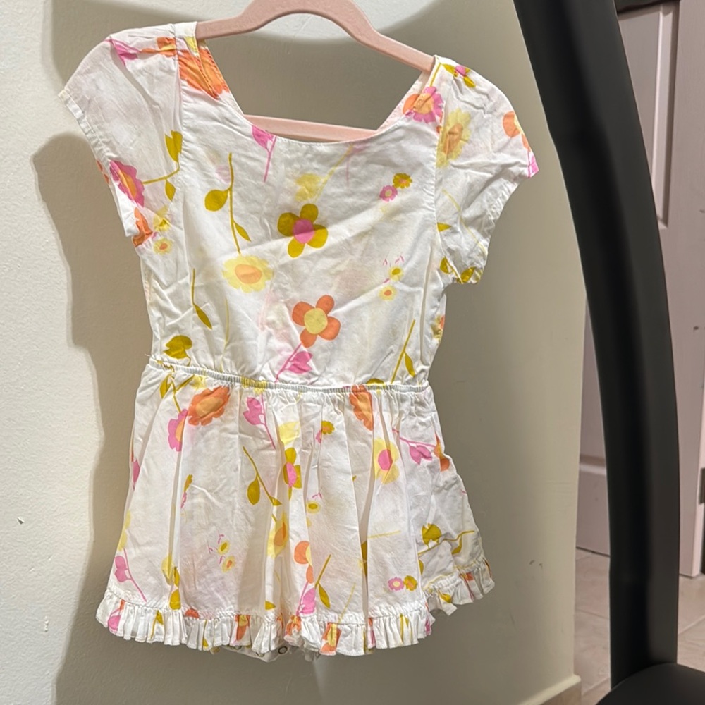 White and Orange Floral Ruffled Cap Sleeve Blouse